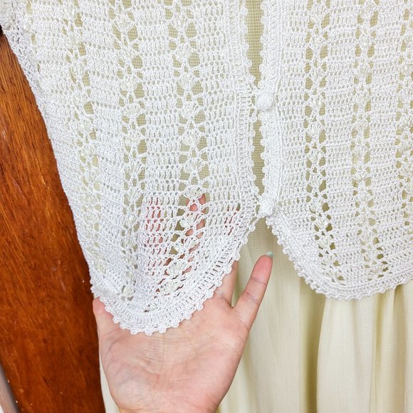 Vintage 90s Cream Crochet Vest Maxi Dress - Picture 7 of 9